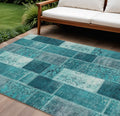8 X 10 Teal Blue Aqua And Turquoise Patchwork Washable Indoor Outdoor Area Rug