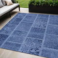 5 X 8 Navy Blue And Denim Blue Patchwork Washable Indoor Outdoor Area Rug
