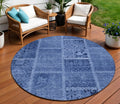8 Navy Blue And Denim Blue Round Patchwork Washable Indoor Outdoor Area Rug