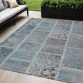5 X 8 Teal Blue Aqua And Beige Patchwork Washable Indoor Outdoor Area Rug