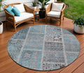 8 Teal Blue Aqua And Beige Round Patchwork Washable Indoor Outdoor Area Rug