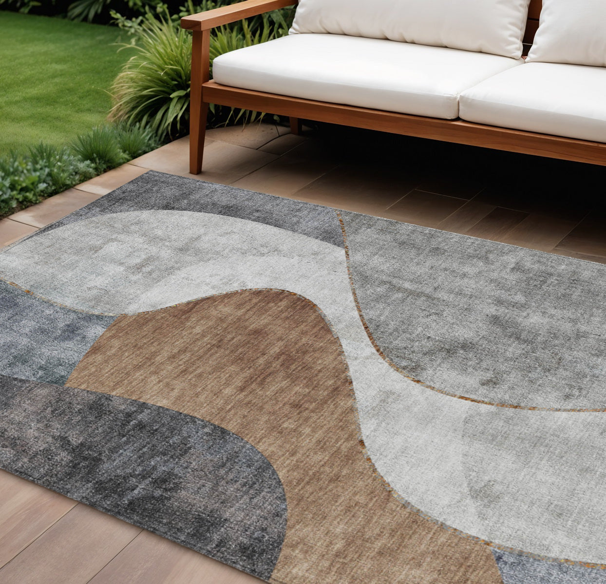 10 X 14 Gray Charcoal And Brown Abstract Washable Indoor Outdoor Area Rug