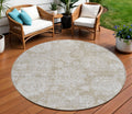 8 Beige Tan And Gray Round Floral Washable Indoor Outdoor Area Rug