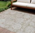 10 X 14 Beige Tan And Gray Floral Washable Indoor Outdoor Area Rug