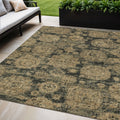 5 X 8 Charcoal Gold And Tan Floral Washable Indoor Outdoor Area Rug