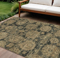 9 X 12 Charcoal Gold And Tan Floral Washable Indoor Outdoor Area Rug