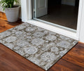 3 X 5 Chocolate And Blue Floral Washable Indoor Outdoor Area Rug