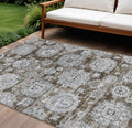 9 X 12 Chocolate And Blue Floral Washable Indoor Outdoor Area Rug