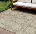 8 X 10 Brown Tan And Beige Floral Washable Indoor Outdoor Area Rug