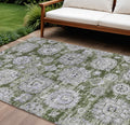 8 X 10 Olive Green And Gray Floral Washable Indoor Outdoor Area Rug