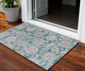 3 X 5 Teal Blue And Sky Blue Floral Washable Indoor Outdoor Area Rug