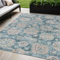 5 X 8 Teal Blue And Sky Blue Floral Washable Indoor Outdoor Area Rug