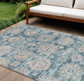 8 X 10 Teal Blue And Sky Blue Floral Washable Indoor Outdoor Area Rug