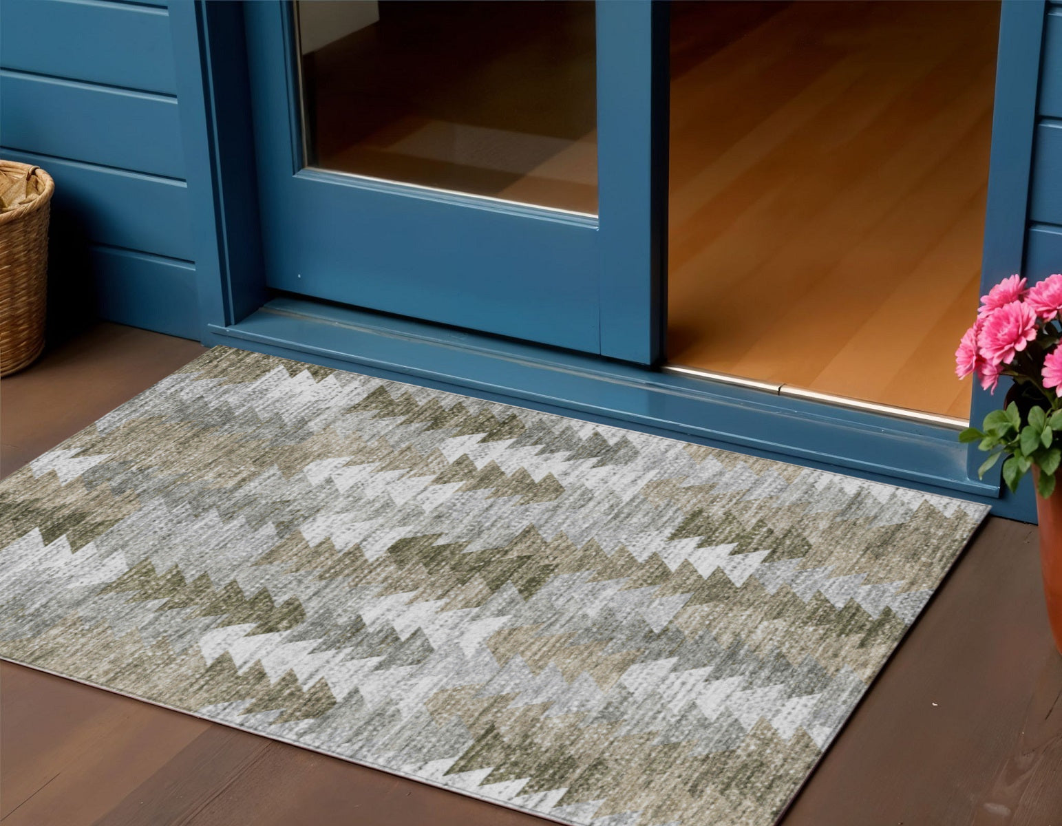 3 X 5 Brown Beige And Gray Geometric Washable Indoor Outdoor Area Rug