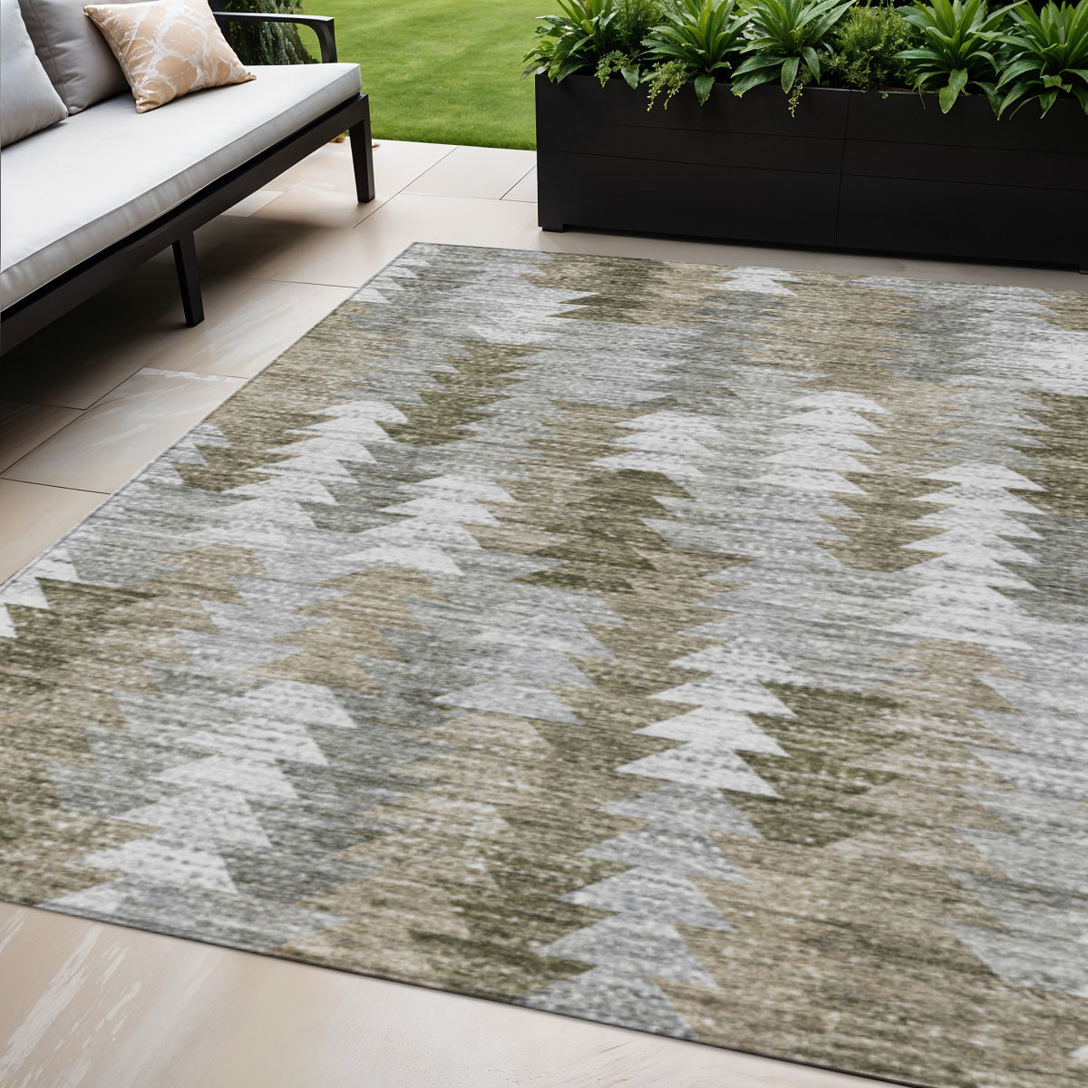 5 X 8 Brown Beige And Gray Geometric Washable Indoor Outdoor Area Rug