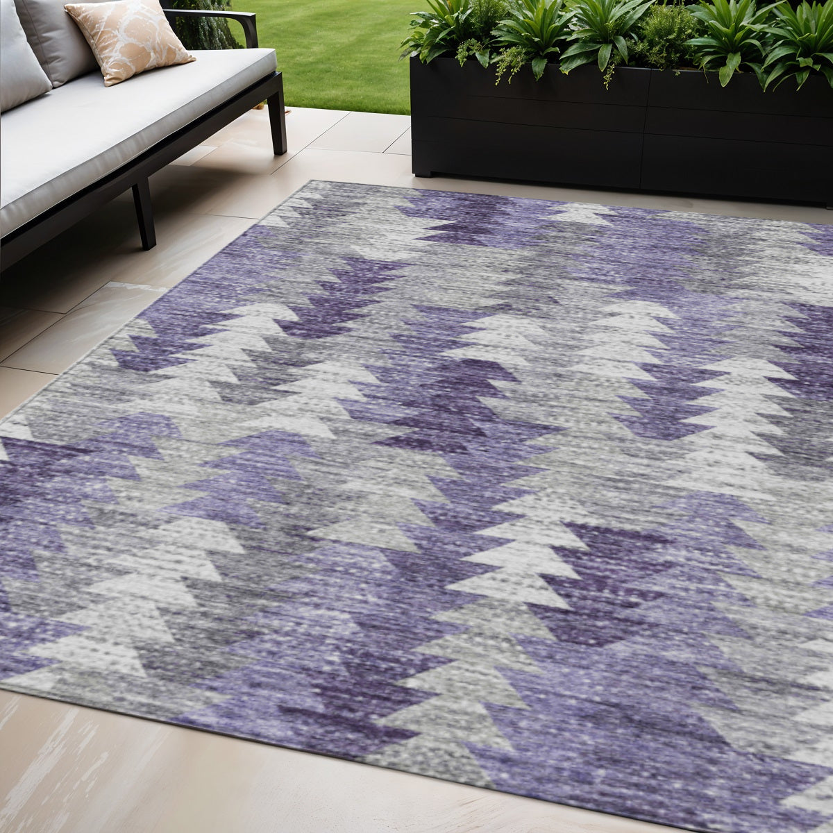 5 X 8 Purple Lavender And Gray Geometric Washable Indoor Outdoor Area Rug