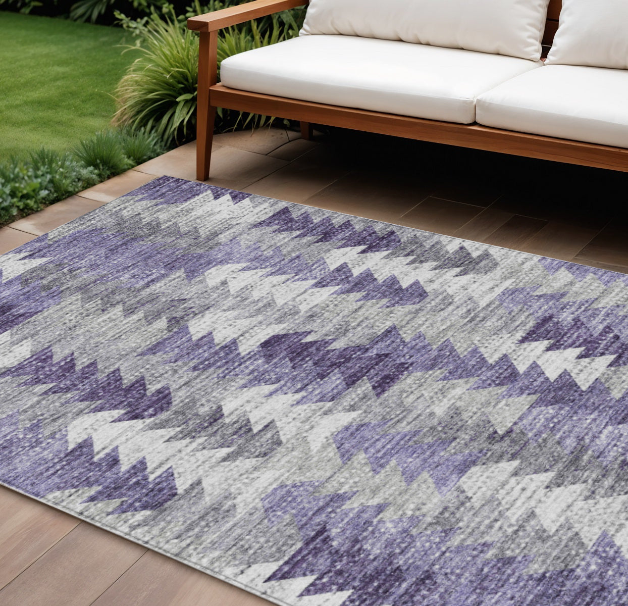 10 X 14 Purple Lavender And Gray Geometric Washable Indoor Outdoor Area Rug
