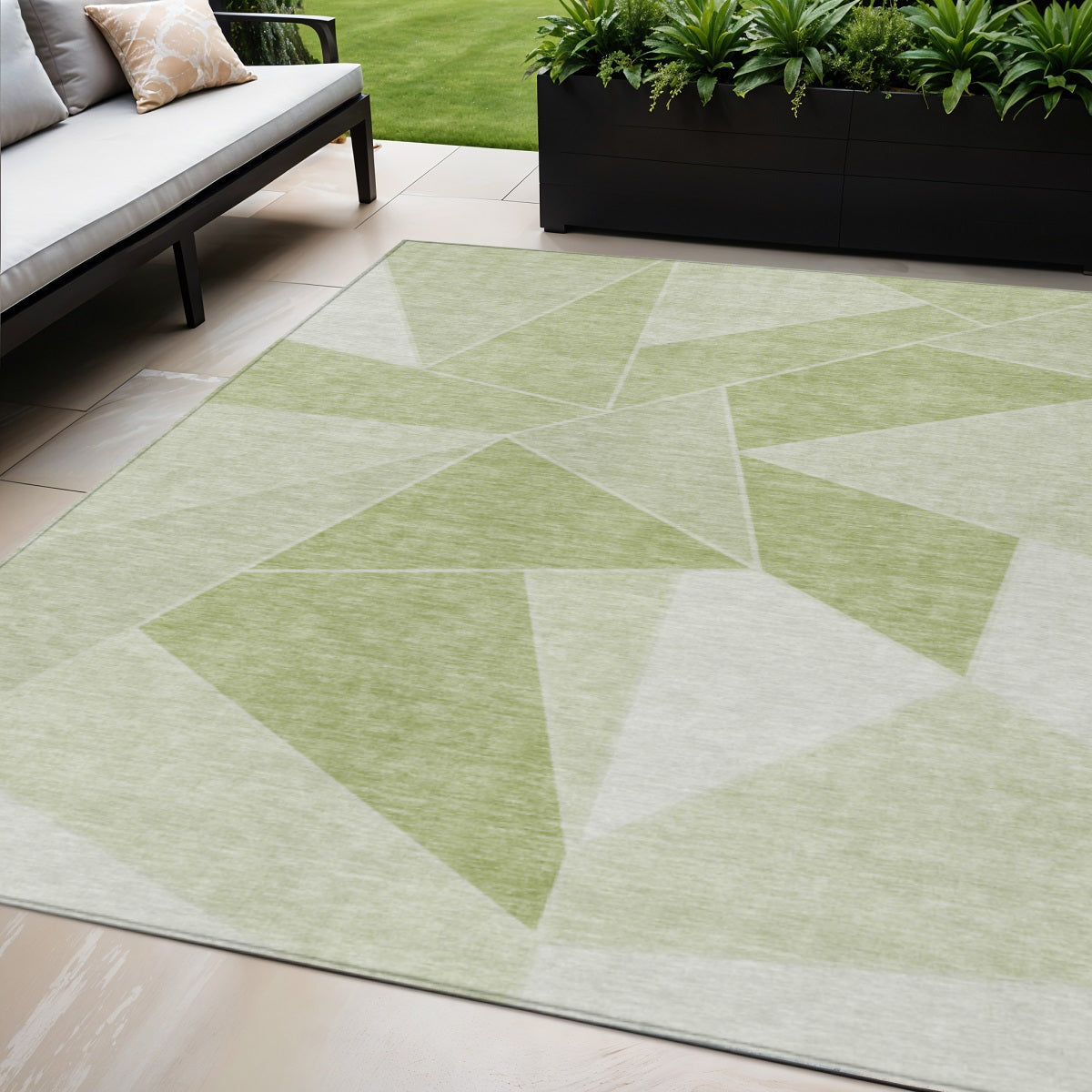 5 X 8 Artichoke Green Mint Green And Sage Geometric Washable Indoor Outdoor Area Rug