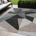 5 X 8 Blue Charcoal And Gray Geometric Washable Indoor Outdoor Area Rug