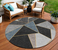 8 Blue Charcoal And Gray Round Geometric Washable Indoor Outdoor Area Rug