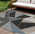 10 X 14 Blue Charcoal And Gray Geometric Washable Indoor Outdoor Area Rug