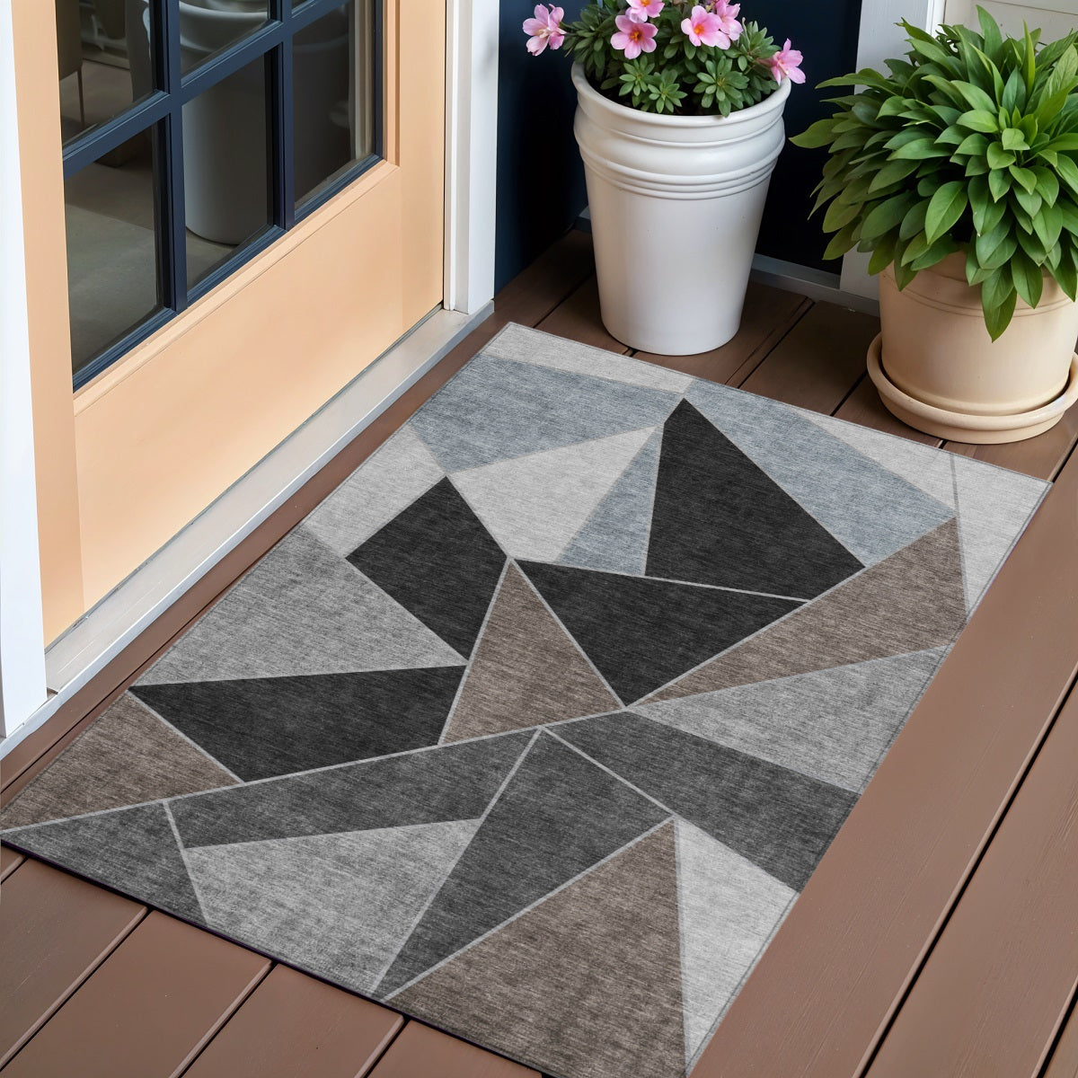 3 X 5 Chocolate Gray And Charcoal Geometric Washable Indoor Outdoor Area Rug