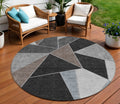 8 Chocolate Gray And Charcoal Round Geometric Washable Indoor Outdoor Area Rug