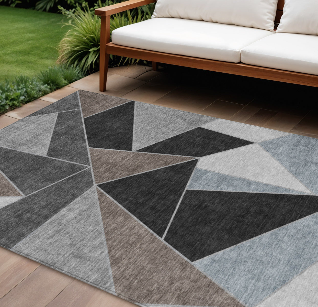 9 X 12 Chocolate Gray And Charcoal Geometric Washable Indoor Outdoor Area Rug