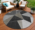 8 Coffee Charcoal And Gray Round Geometric Washable Indoor Outdoor Area Rug