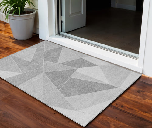 3 X 5 Gray Silver And Graphite Geometric Washable Indoor Outdoor Area Rug