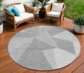 8 Gray Silver And Graphite Round Geometric Washable Indoor Outdoor Area Rug