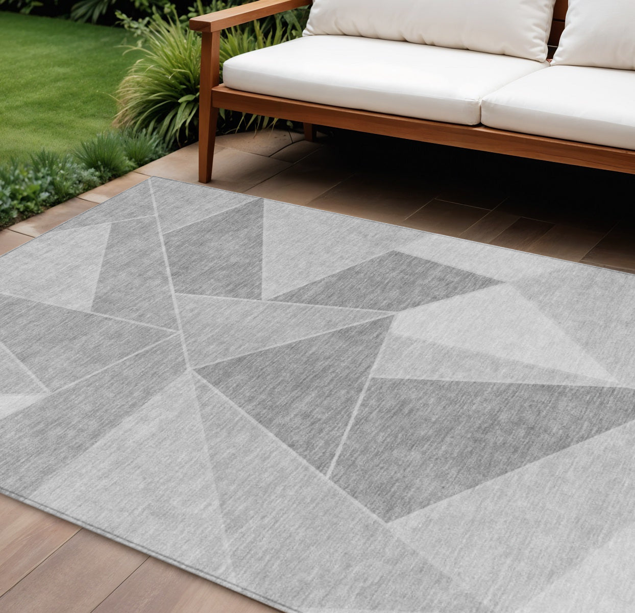 8 X 10 Gray Silver And Graphite Geometric Washable Indoor Outdoor Area Rug