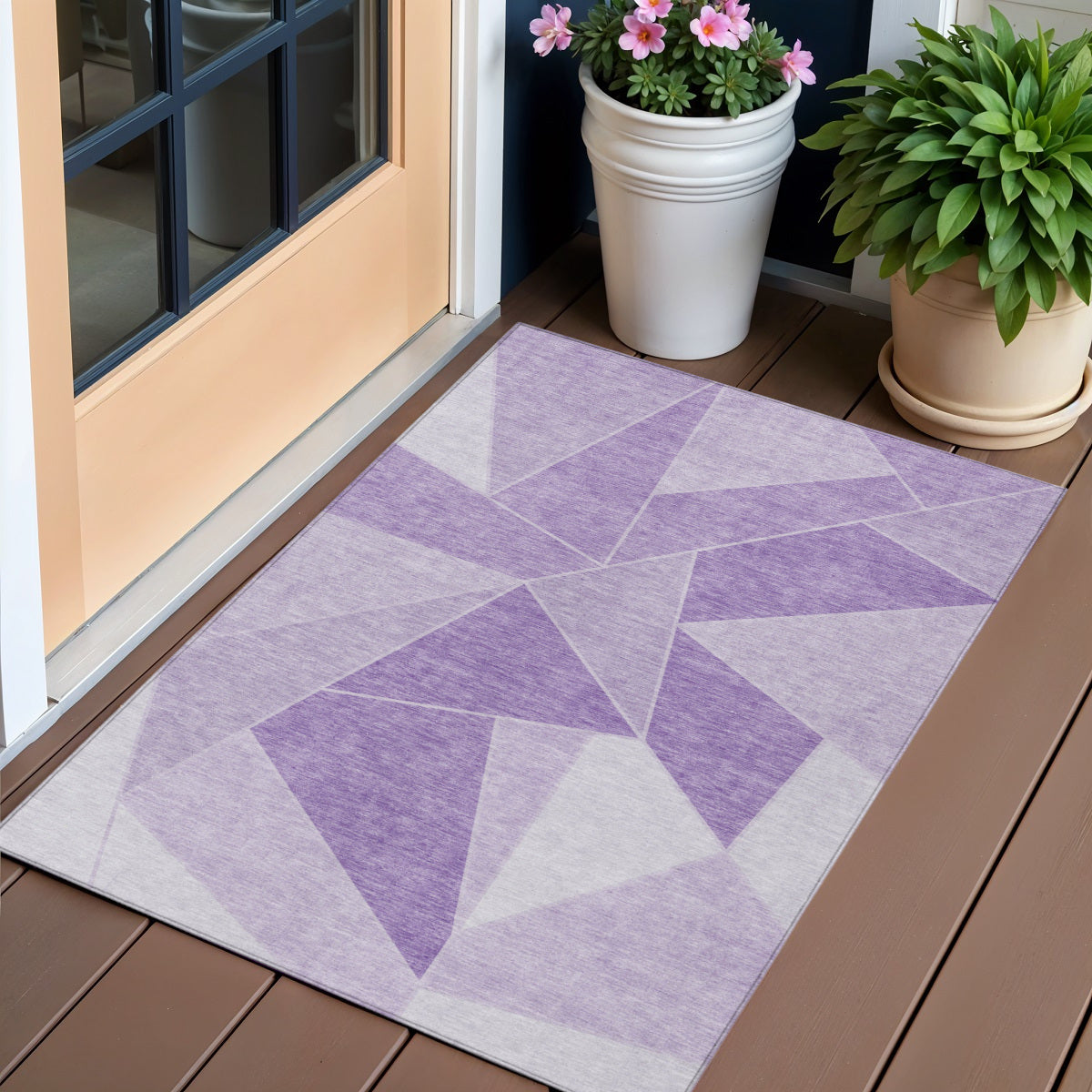 3 X 5 Lilac And Purple Geometric Washable Indoor Outdoor Area Rug