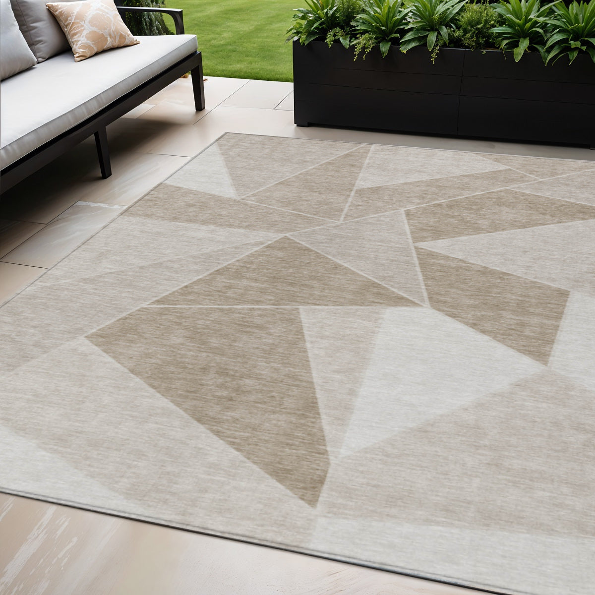 5 X 8 Taupe Brown And Beige Geometric Washable Indoor Outdoor Area Rug