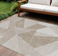 10 X 14 Taupe Brown And Beige Geometric Washable Indoor Outdoor Area Rug