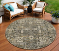 8 Coffee And Beige Round Oriental Washable Indoor Outdoor Area Rug