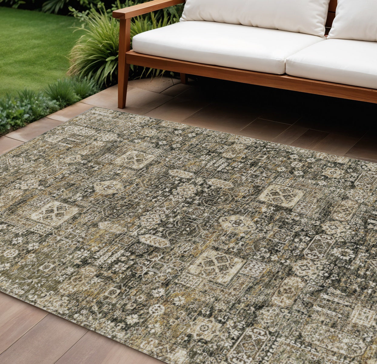 9 X 12 Coffee And Beige Oriental Washable Indoor Outdoor Area Rug