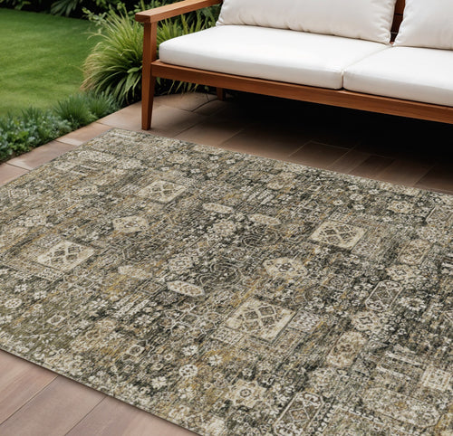 10 X 14 Coffee And Beige Oriental Washable Indoor Outdoor Area Rug