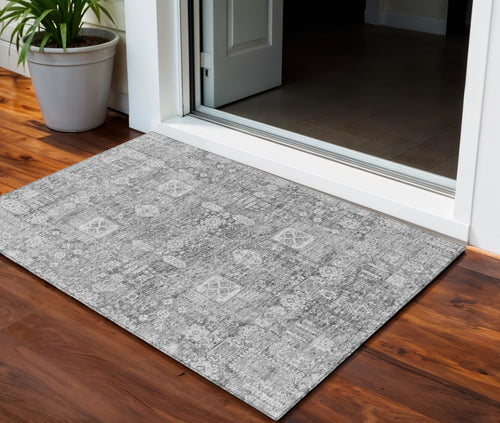 3 X 5 Gray Silver And Charcoal Oriental Washable Indoor Outdoor Area Rug