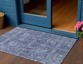 3 X 5 Navy Blue And Sky Blue Oriental Washable Indoor Outdoor Area Rug