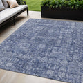 5 X 8 Navy Blue And Sky Blue Oriental Washable Indoor Outdoor Area Rug