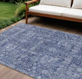 9 X 12 Navy Blue And Sky Blue Oriental Washable Indoor Outdoor Area Rug