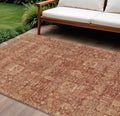9 X 12 Orange Copper And Terra Cotta Oriental Washable Indoor Outdoor Area Rug
