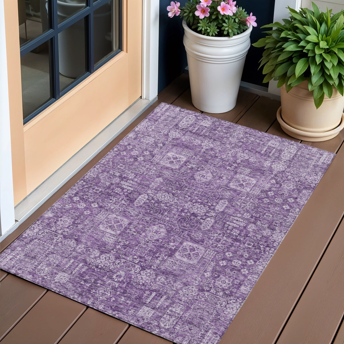 3 X 5 Purple Lilac And Lavender Oriental Washable Indoor Outdoor Area Rug