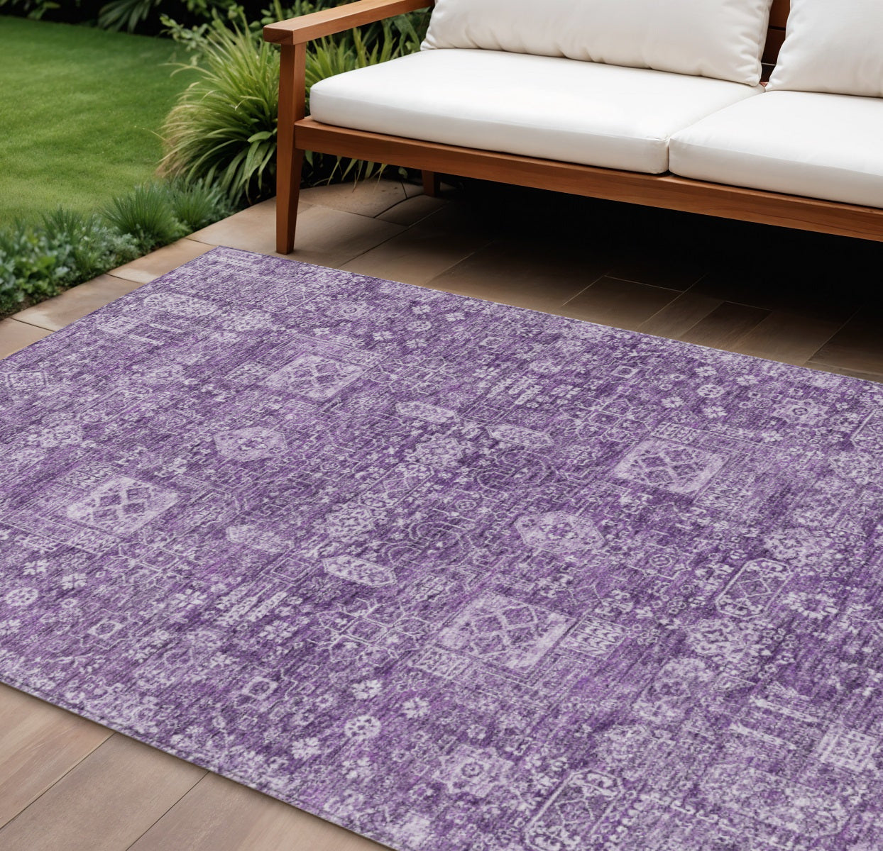 8 X 10 Purple Lilac And Lavender Oriental Washable Indoor Outdoor Area Rug