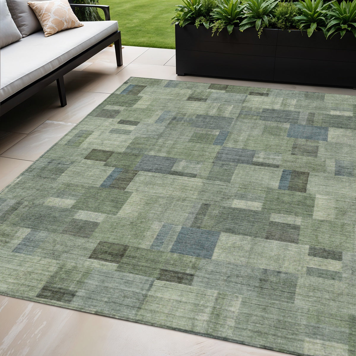 5 X 8 Green And Mint Green Geometric Washable Indoor Outdoor Area Rug
