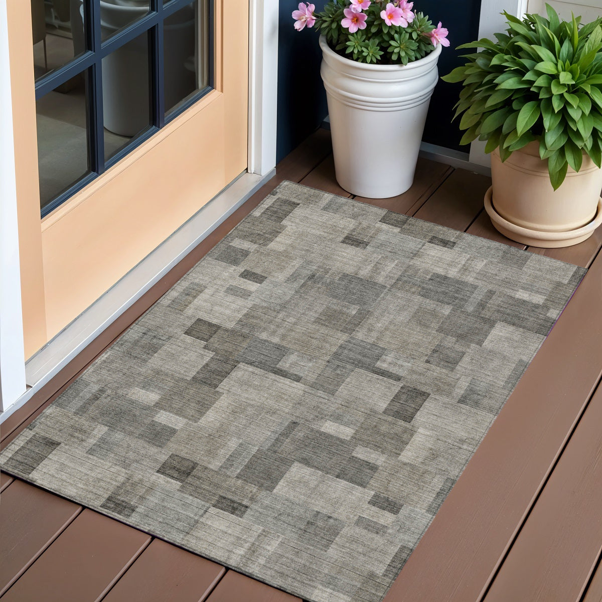 3 X 5 Taupe Beige And Gray Geometric Washable Indoor Outdoor Area Rug