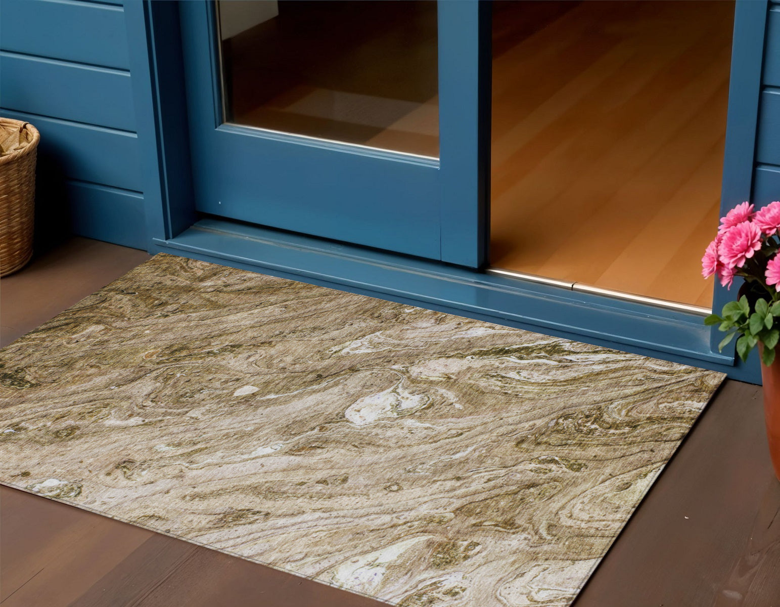 3 X 5 Brown Tan And Beige Abstract Washable Indoor Outdoor Area Rug