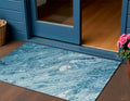 3 X 5 Sky Blue And Navy Blue Abstract Washable Indoor Outdoor Area Rug