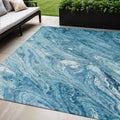 5 X 8 Sky Blue And Navy Blue Abstract Washable Indoor Outdoor Area Rug